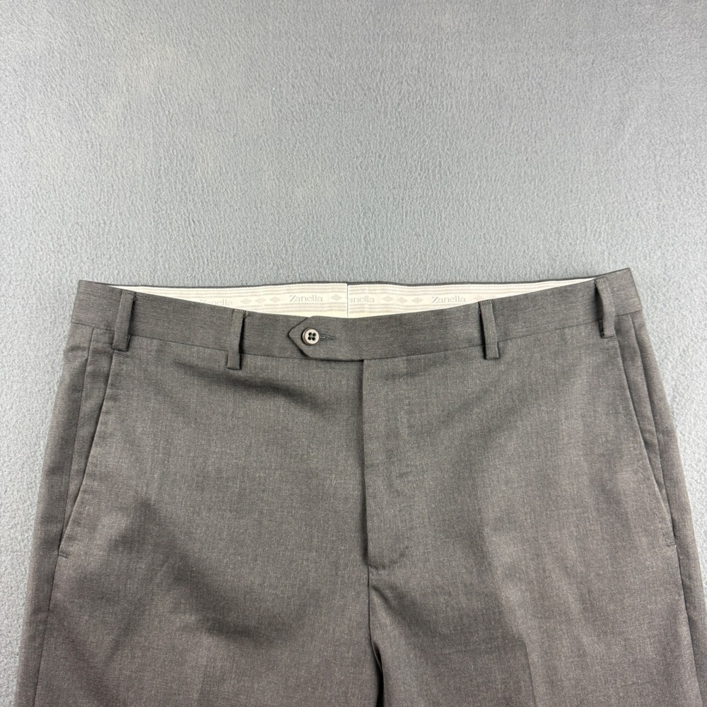 Zanella Todd Pants Men's 36 (Fits 37x28) Gray Wool Dress Trousers Flat Italy - Picture 2 of 10